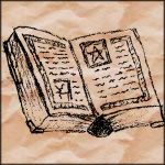 Drawing of an opened spellbook